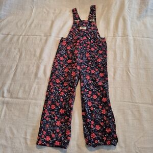 Oshkosh girls size 4T navy with coral, blue and white flower overalls  VGUC